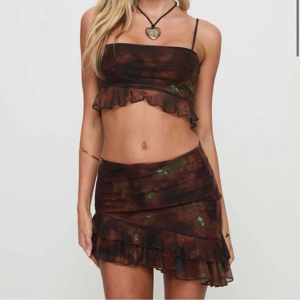 Princess Polly Brown Floral Ruffled Two-Piece Skirt Set